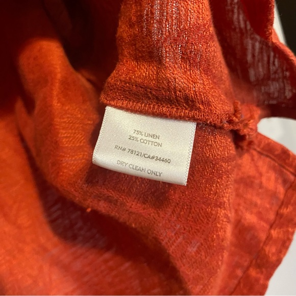 Eileen Fisher Button Front Orange Rust Linen Blend Top Mandarin Collar PM Petite - Picture 7 of 7